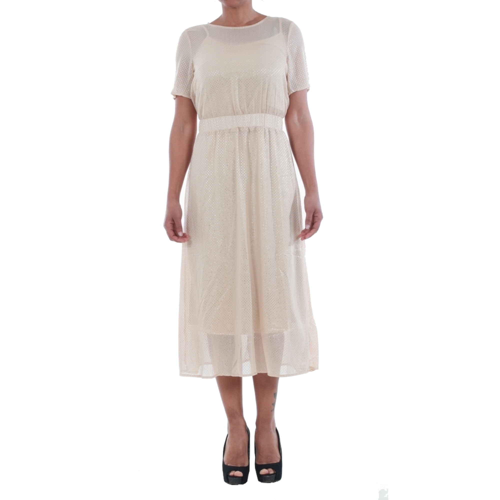 VERO MODA 10195121 VMSILVIA DOT 2/4 CALF DRESS VOL CURDS&WHEY/SILVER DOTS Mujer Vestido Mono Falda Vestir topos 20345