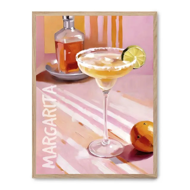Cuadro margarita 30x40cm, Póster impreso en papel de primera calidad de 180gr, montado sobre marco de madera MDF acabado roble., Cocina - Bebidas