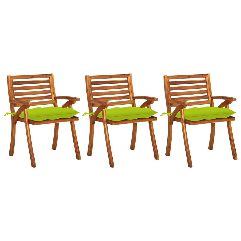 vidaXL Sillas de comedor jardín con cojines 3 uds madera maciza de acacia
