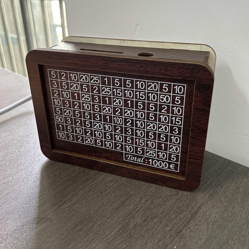 TK Hucha de madera reutilizable, caja de dinero con portería de ahorro y números, cajón de dinero, Euro