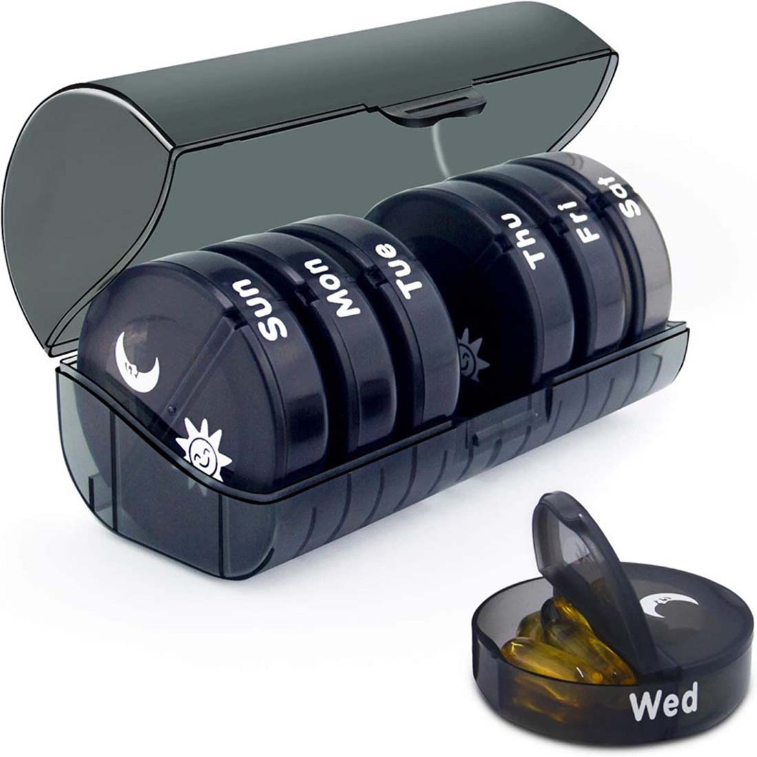 Mini Pastillero de Viaje a Prueba de Humedad, 14 Compartimentos, Negro Claro