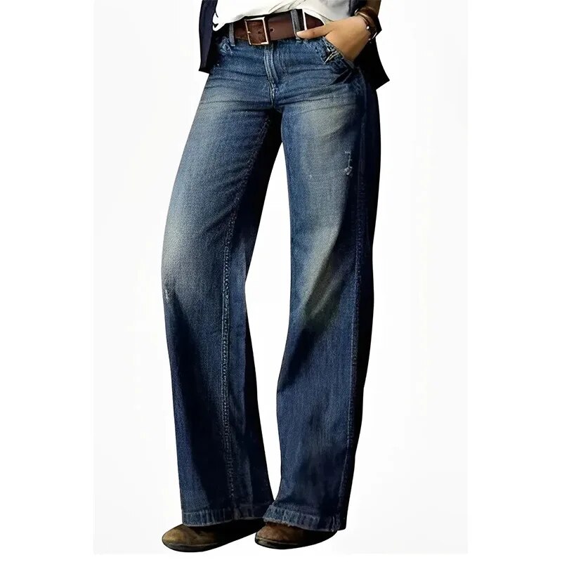 TK pantalón Vaqueros Informales para Mujer de Pierna Recta y Ancha, Shot High