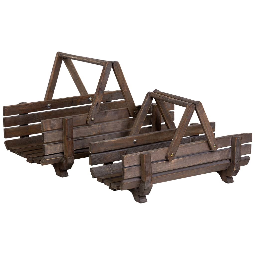 Set de 2 cestas de madera con asas abatibles marrón Medidas: 38x61,5x43cm