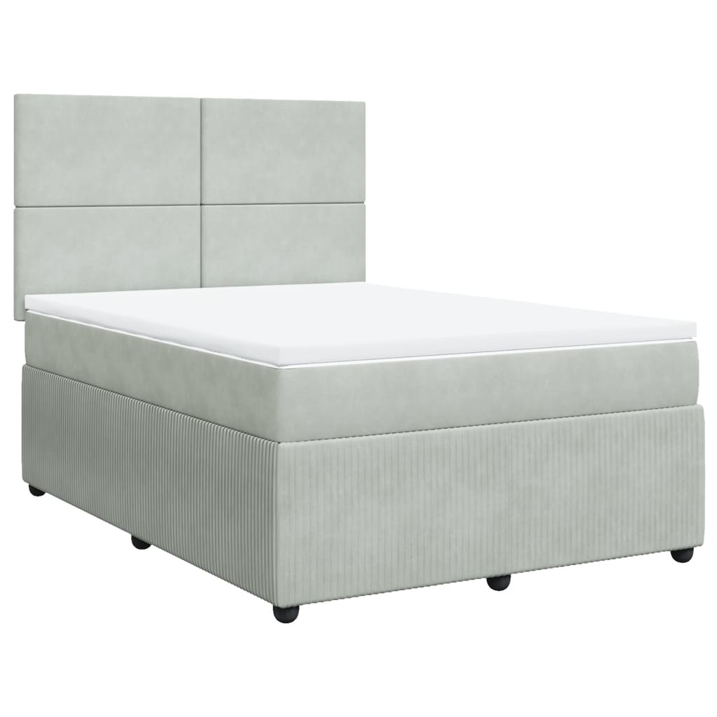 vidaXL Cama box spring con colchón terciopelo gris claro 140x190 cm