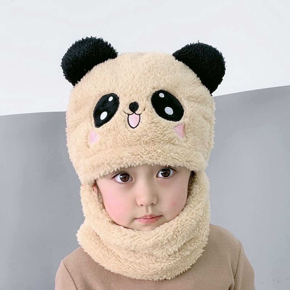 1 stuks thermische fleece bivakmuts voor kinderen 2-15 jaar, originele multifunctionele dierenhoed fleece gesneden hoeden en sjaal voor jongens meisjes peuters buitenactiviteiten,kaki