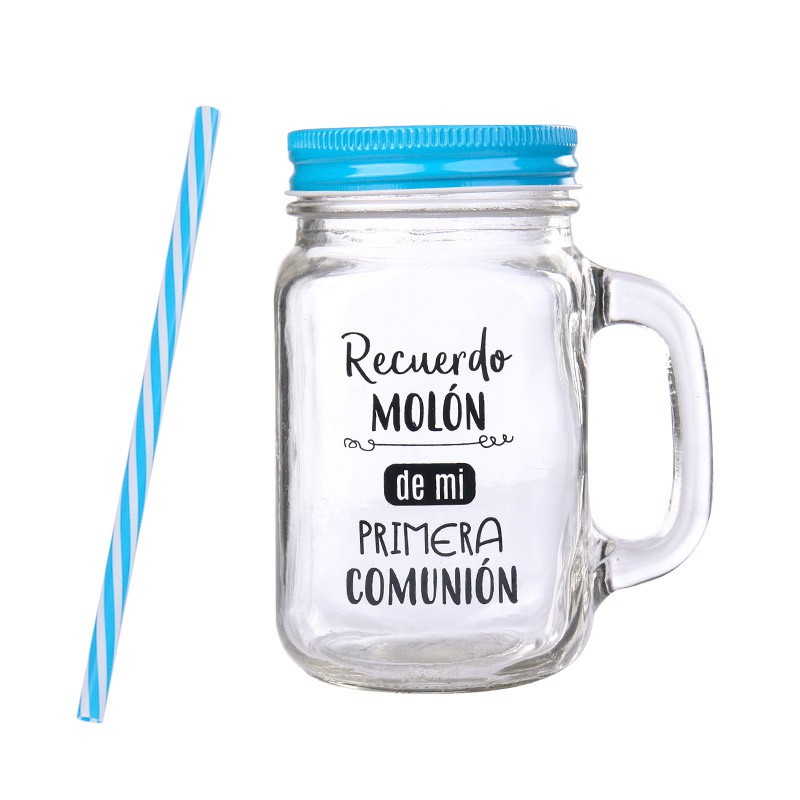Disok: Lote 12 Jarras Cristal color AZUL Frases Comunión Recuerdo Molón Presentadas en CAJA de Regalo - Detalles Comuniones Regalos Niños adolescentes