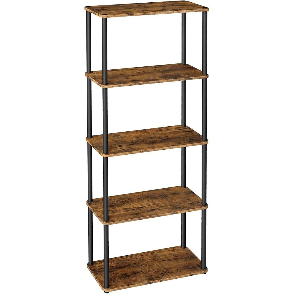 VASAGLE Montaje Súper Rápido sin Herramientas, Estantería de Almacenamiento de 5 Niveles, 23,8 x 60 x 139 cm, para Salón, Dormitorio, Cocina, Marrón Rústico y Negro Tinta