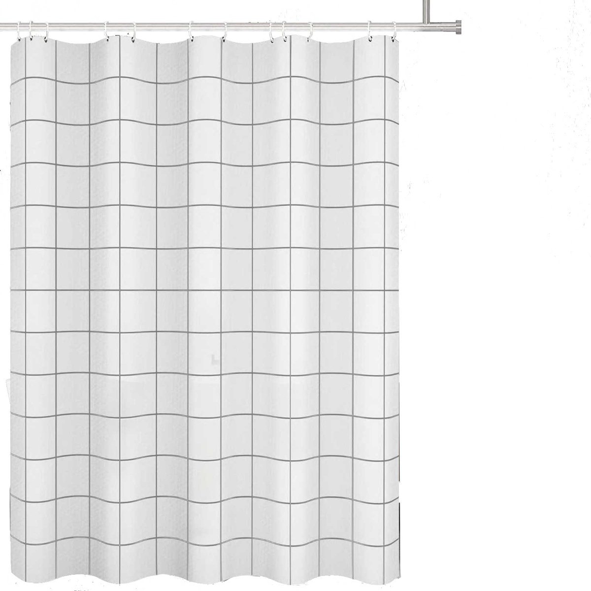 Cortina de ducha blanca - cortina de ducha impermeable - cortina de ducha a cuadros - 180cm*200cm - cortina impermeable - cortina de ducha para hotel - con ganchos - adecuada para baño - cortina de ducha blanca con estampado cuadrado - blanca