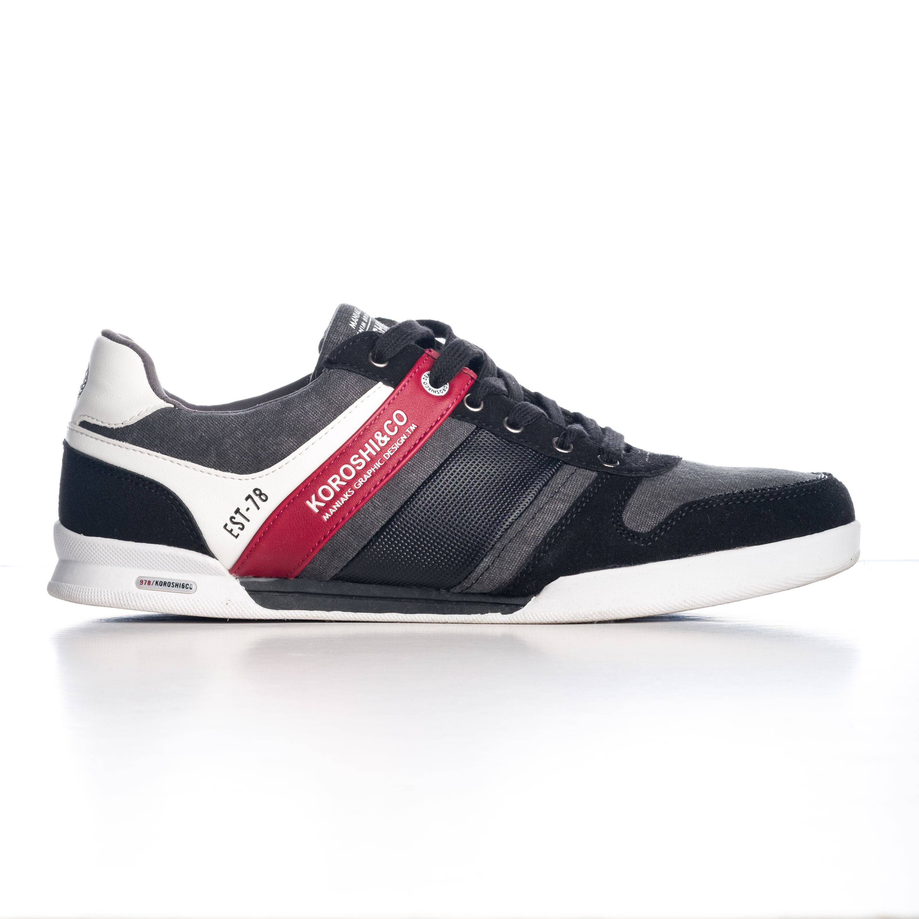 Koroshi - Zapatillas hombre combinadas texturas tejido y piel Koroshi 1821XC01 para uso diario, estilo urbano casual con cierre de cordones y banda lateral en contraste