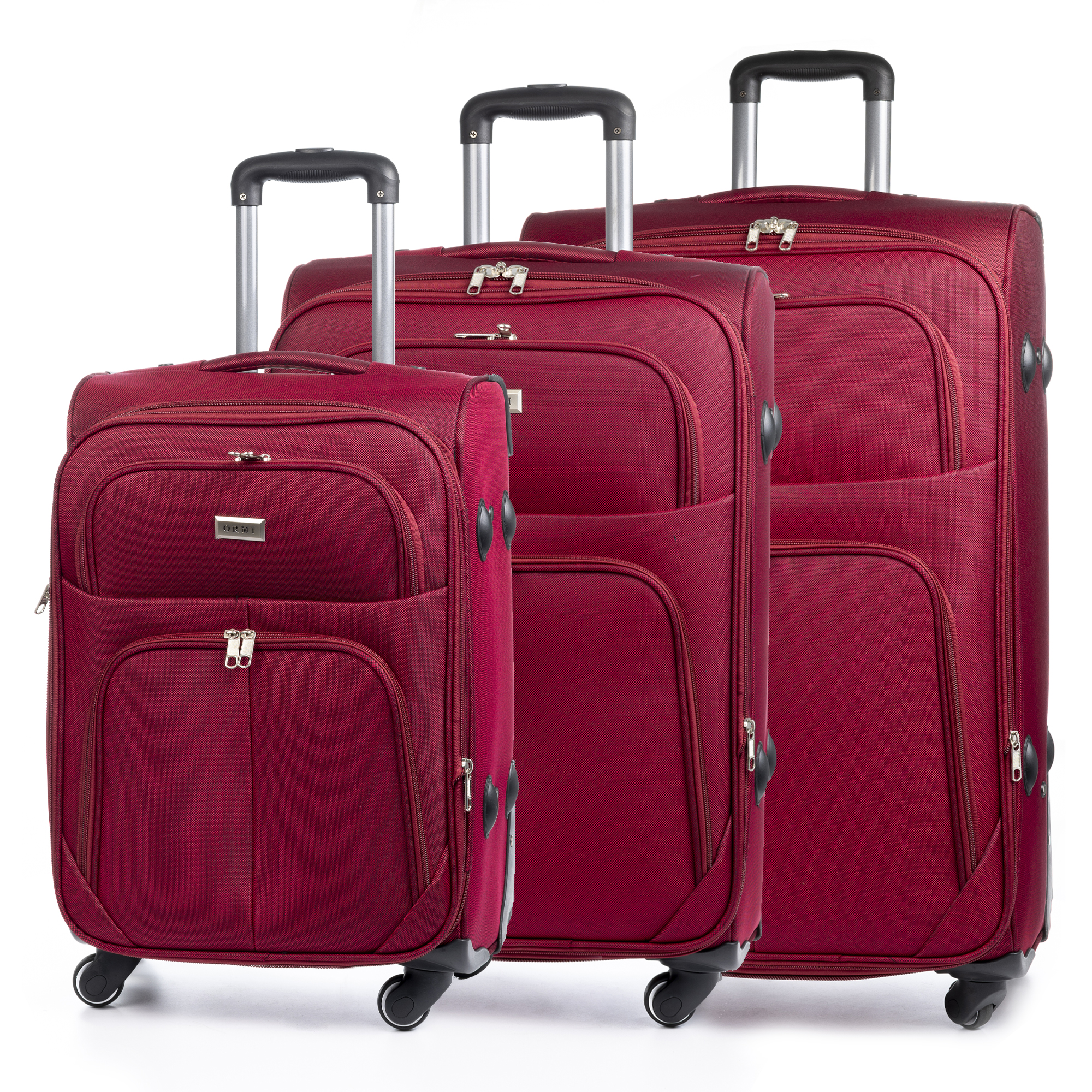 DAM.Juego de 3 maletas Trolley extensibles de tela, semirrígidas. Cerradura numérica, 4 ruedas giratorias 360°. 45x29x75cm