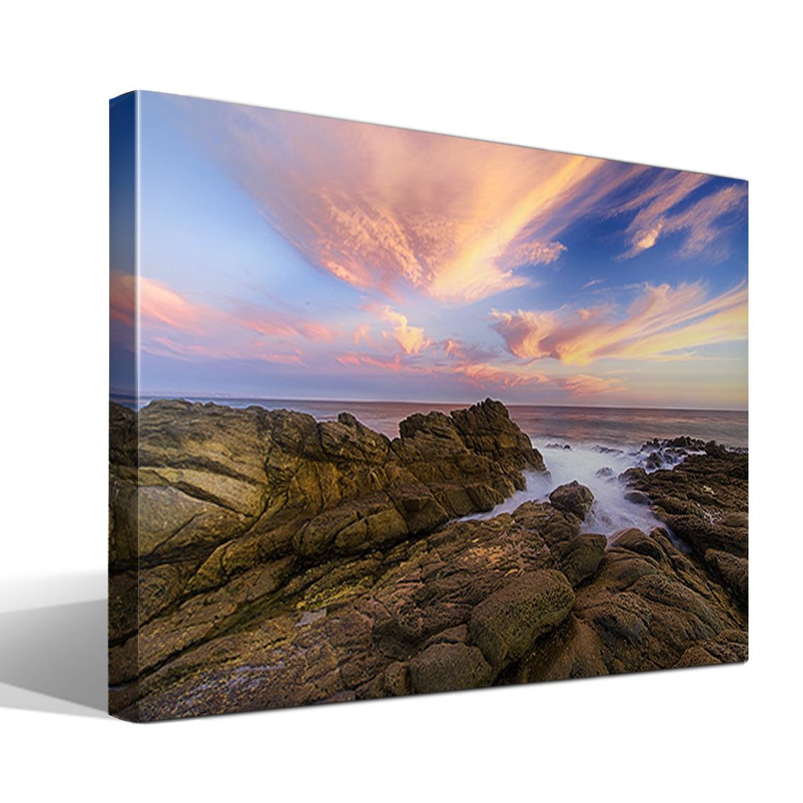 Cuadro Canvas Puesta de Sol Atardecer Rompeolas - Alta Resolución - Lienzo 100% Algodón - Bastidor Madera - Fabricado en España
