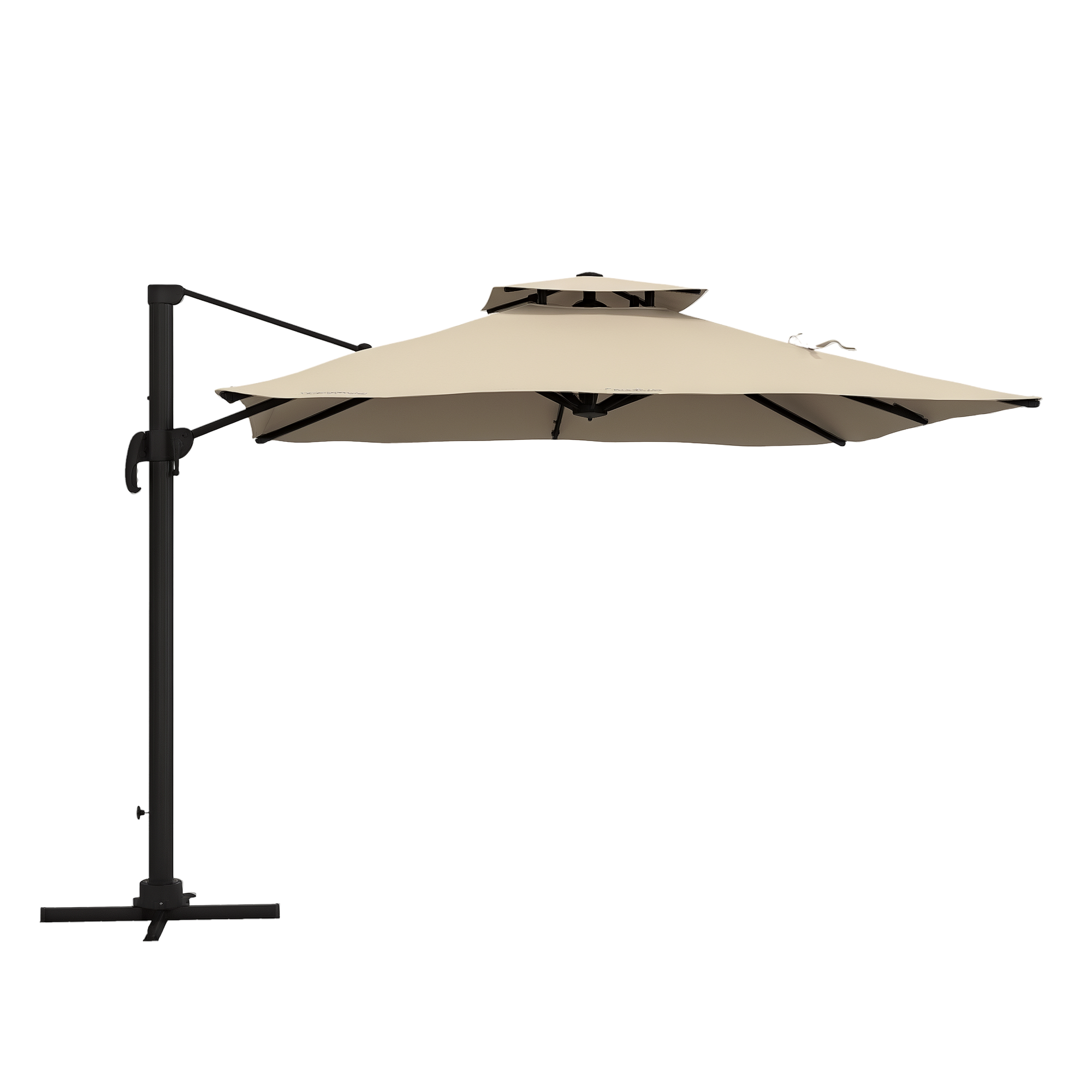Outsunny Sombrilla de Jardín 3x3 m, Parasol Excéntrico de Aluminio con Manivela, Poste Giratorio 360°, Doble Techo Inclinable en 6 Posiciones y Base Cruzada, Sombrilla para Terraza Exterior, Caqui