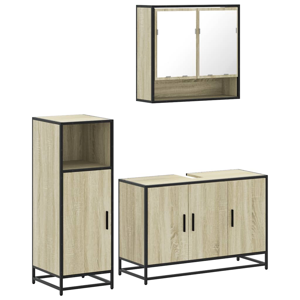 vidaXL Set de muebles de baño 3 pzas madera contrachapada roble Sonoma