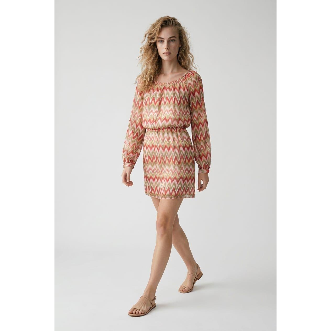 Vestido fluido estampado Marca BanBat para mujer de 100% poliéster con cintura elástica favorecedora, ideal para día a día y ocasiones especiales - REF: D770