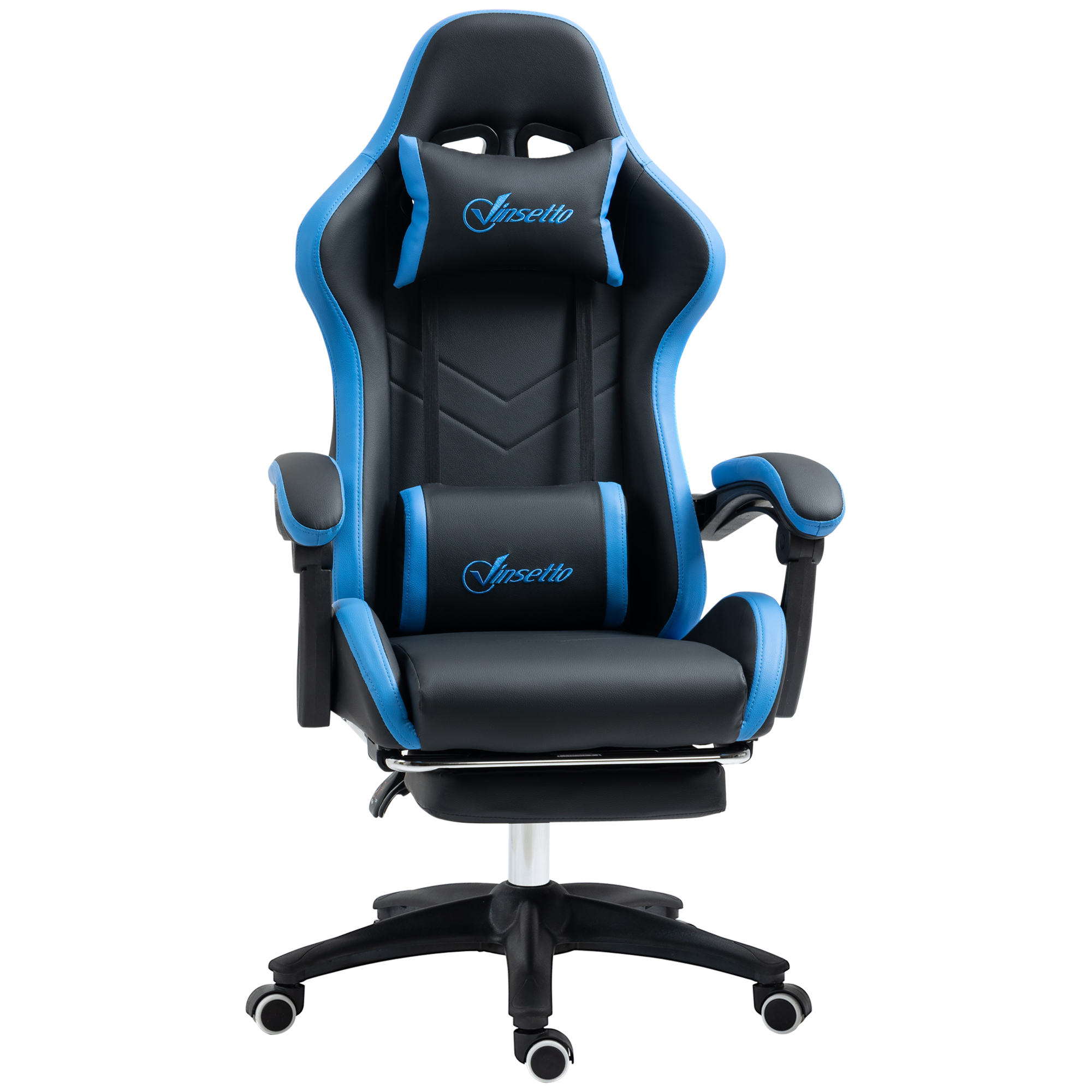 Vinsetto Silla Gaming Silla de Oficina Silla de Computadora con Cojín Lumbar Reposacabezas Silla Gaming Silla de Escritorio Regulable en Altura con Reposapiés Piel Sintética Negro + Azul