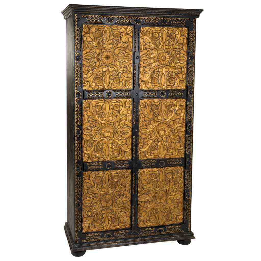 Wonderlust Deco - Armario de madera tallada negro 102x44x183 Multicolor 102x44x183h cm