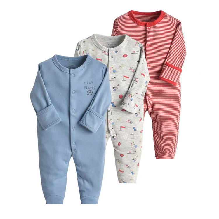 OmHO Nuevo mono de bebé de primavera y otoño, mono de manga larga, ropa para gatear con pies planos, conjunto de tres piezas para bebé