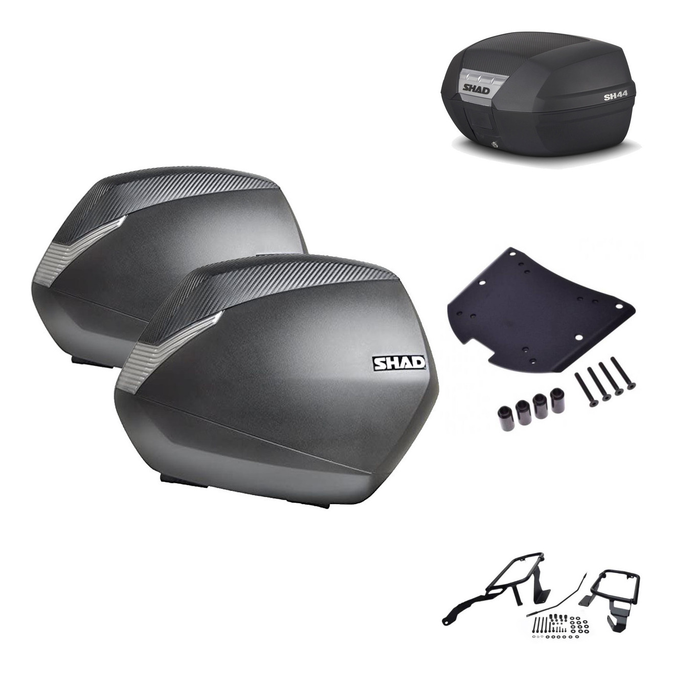 Tudetic Sh44 Top Case + 4P Mount + Kit for Triumph Tiger 800 XC/XR/XRX 2011-2024, lockable motorcycle trunk made of ABS plastic for helmet storage and quick release functionality.