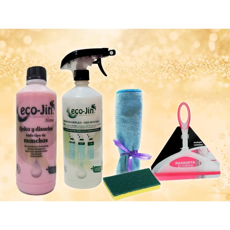 ECO-JIN DETERGENTE EXTRA CONCENTRADO AROMA A ELEGIR + RASQUETA LIMPIA CRISTALES + BAYETA MICROFIBRA + ESTROPAJO CON ESPONJA  - PRODUCTO REVOLUCIONARIO DEL QUE TODO EL MUNDO HABLA