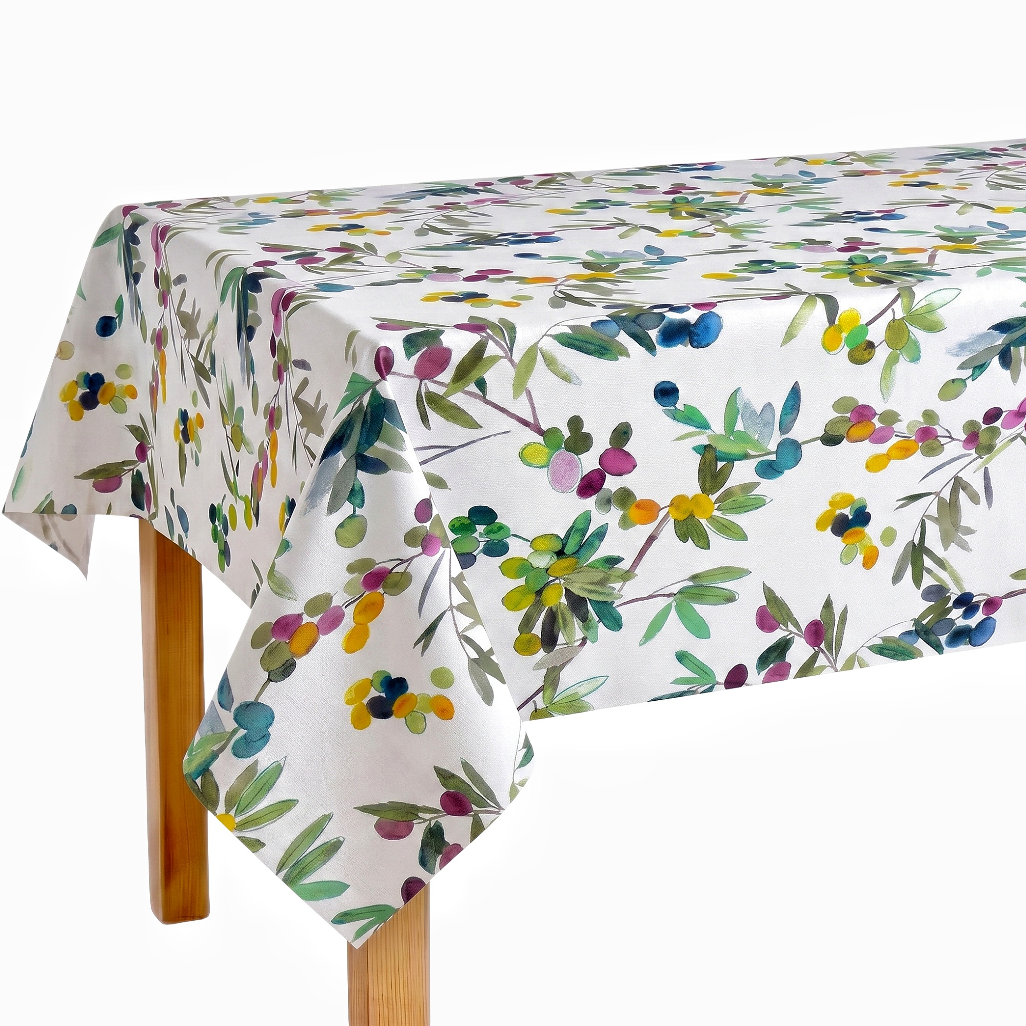 Mantel de Hule PVC con Estampado de Olivas y Hojas, Ancho 140 cm, 8 Medidas para Mesa de Cocina y Comedor