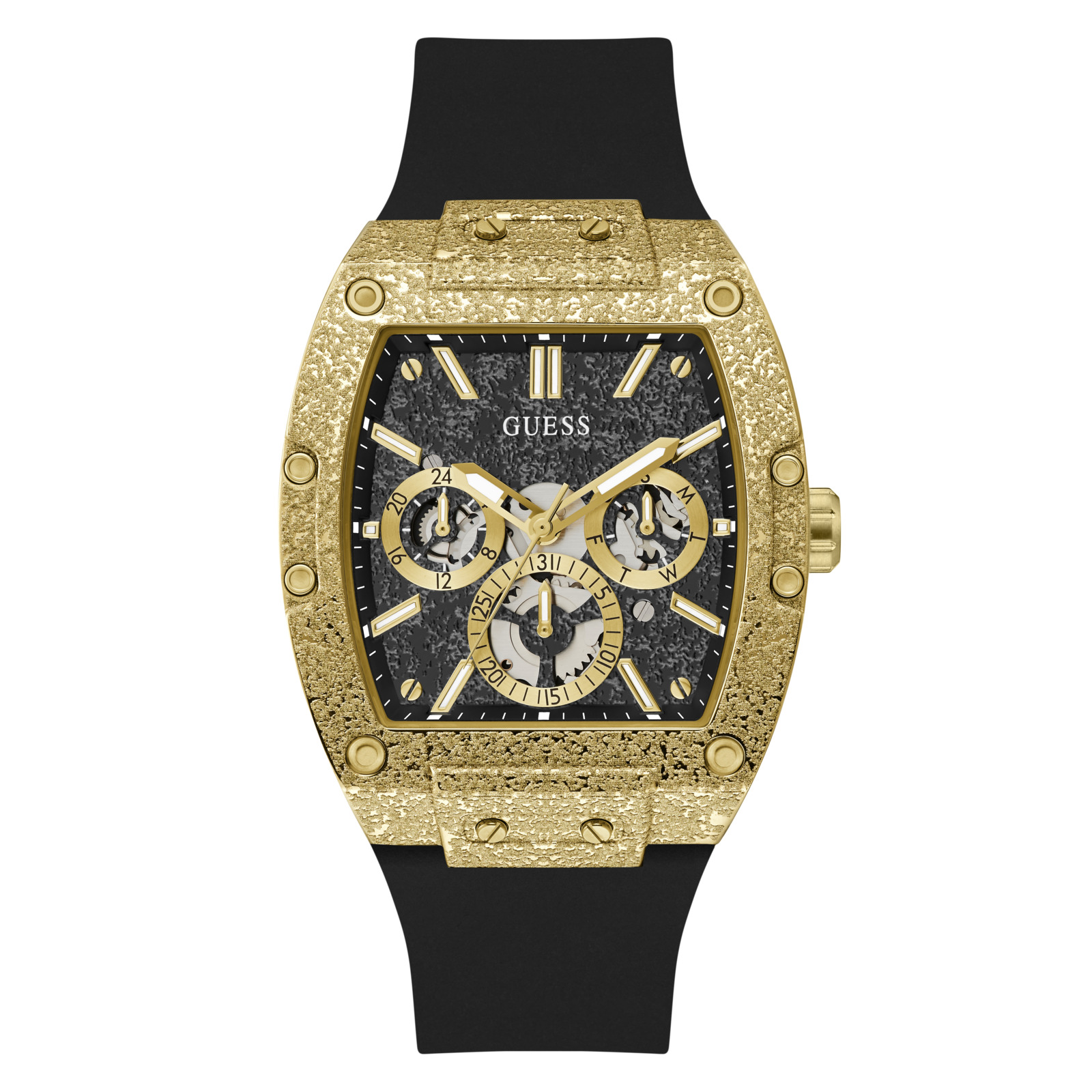 Guess Reloj Hombre Caja De Acero Pulsera Silicona De Color Negro Resistente Al Agua 5 Atm Gw1149g2