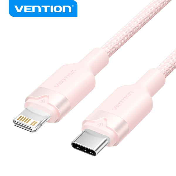 Vention cable de carga usb-c/lightning - aluminio trenzado - 480mbps - 3a - 27w max - 2m - color rosa