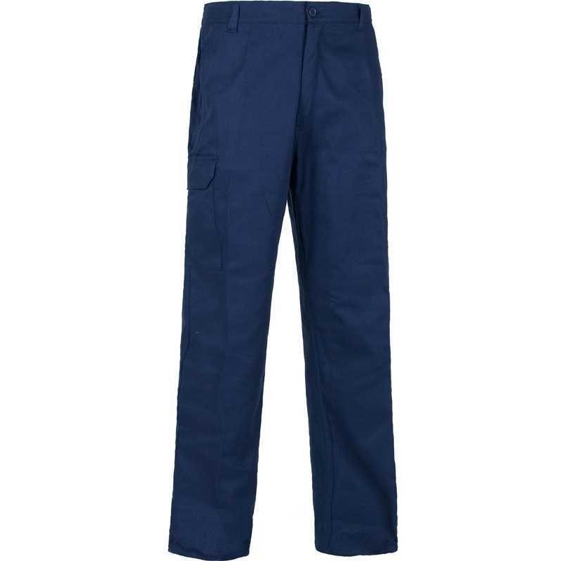 Pantalón Industrial de Algodón para Trabajo en Azul Marino con Bolsillos Laterales y Trasero de Plastón