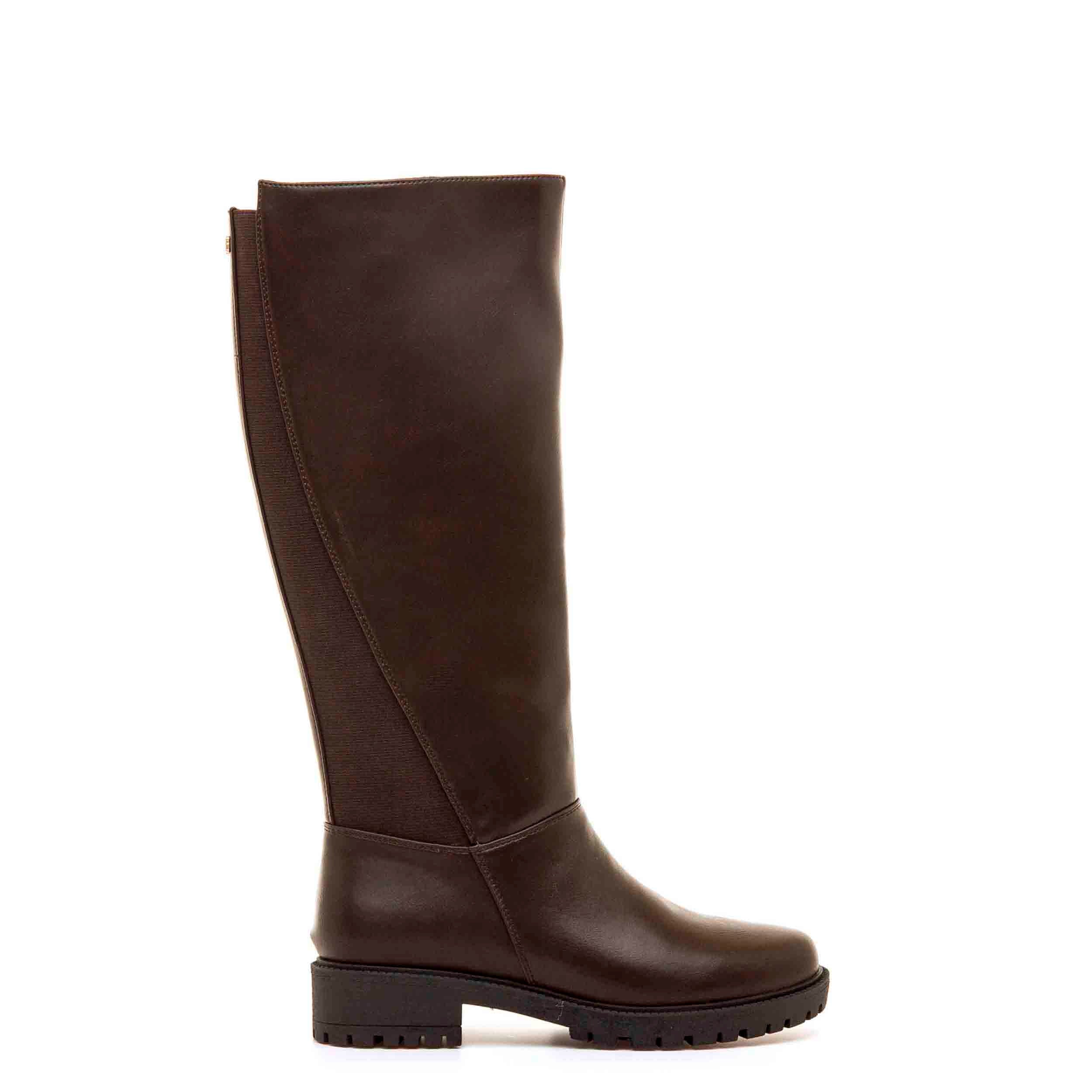 MTNG - Botas altas mujer modelo 50729 de material sintético con panel elástico y cremallera lateral para invierno color marrón