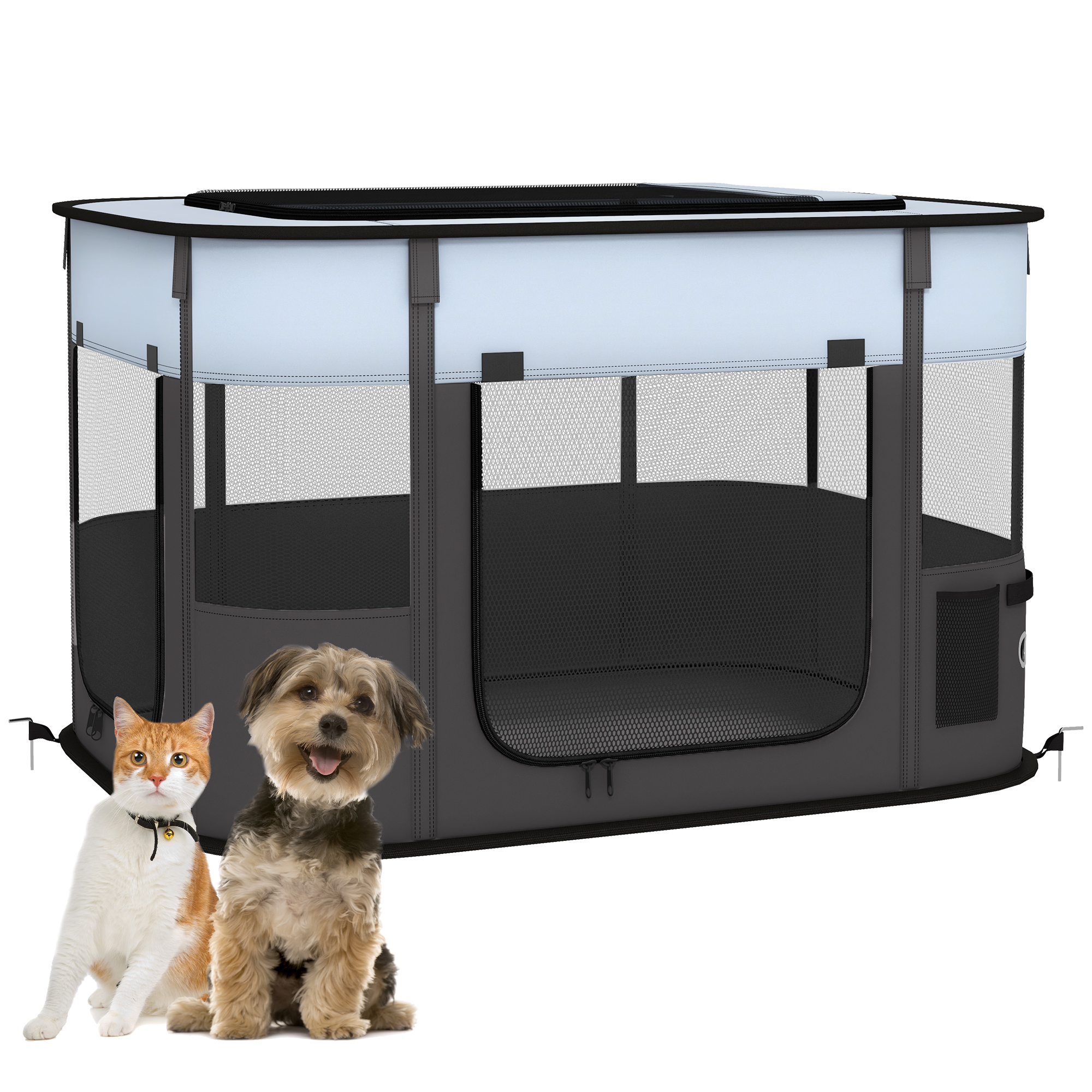 PawHut Parque de juegos para perros de tela Oxford, parque de juegos para cachorros, recinto para mascotas al aire libre, con bolsillos de almacenamiento, parque de juegos plegable para cachorros