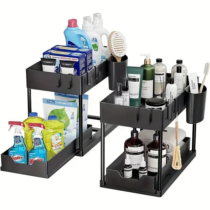 TK Estante de almacenamiento debajo del fregadero, estante extraíble para baño, estante de almacenamiento para cocina, estante de almacenamiento multifunción