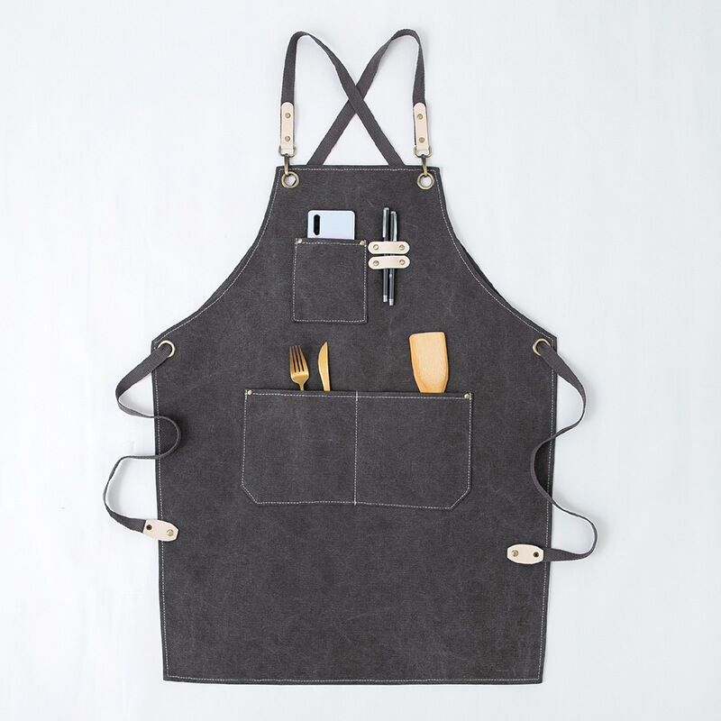 CA Delantal de trabajo para hombre y mujer, delantal de cocina con correa ajustable de lona y 3 bolsillos, delantal de taller de carpintería para barbacoa, panadero, carpintero, tatuador, barbero, camarero, pintor, gris