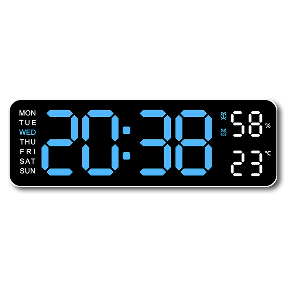 Om Home Reloj de pared Digital grande, pantalla de temperatura y humedad Semana, brillo ajustable, Mesa Electrónica LED, despertador, 12/24H