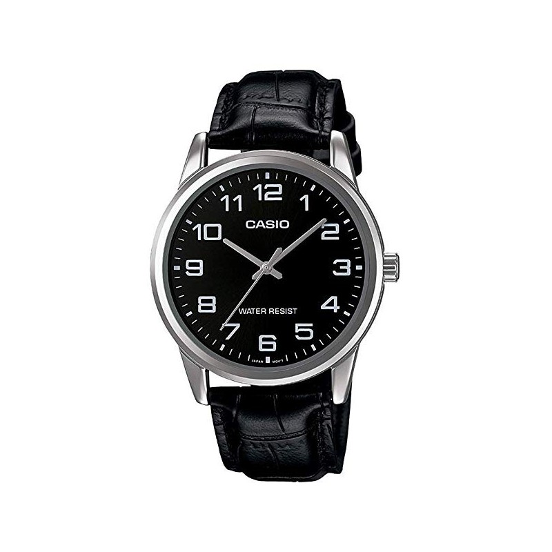 Reloj Casio Caballero MTP-V001L-1B esfera negra correa negra caja plateada MTPV001L1B