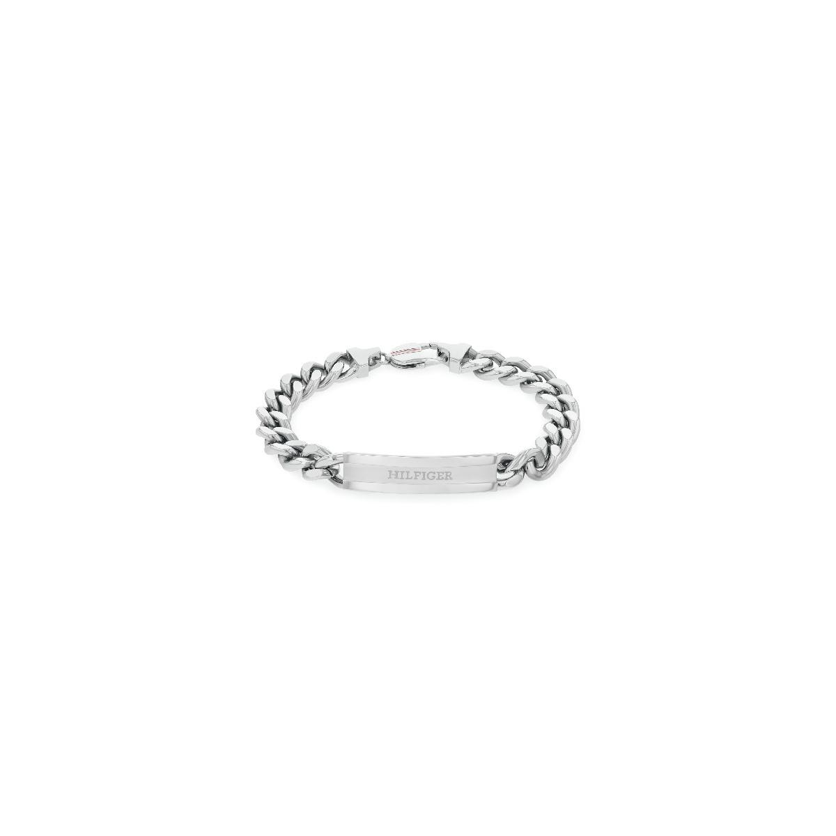 Pulsera Tommy Hiflgier Cadena y Placa Acero Inoxidable Plateado Hombre 2790579