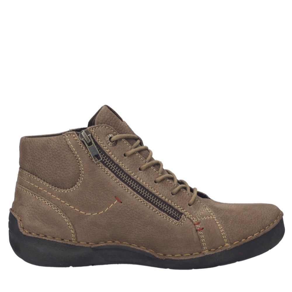 Cómoda  Botín mujer FERGEY-67 línea ecológica Spi rit Of Nature Josef Seibel, en piel natural marrón. Ajuste cordones y cremallera. Piso ligero, aislante y flexible Altura 2,5 CM Referencia 59667MI796350