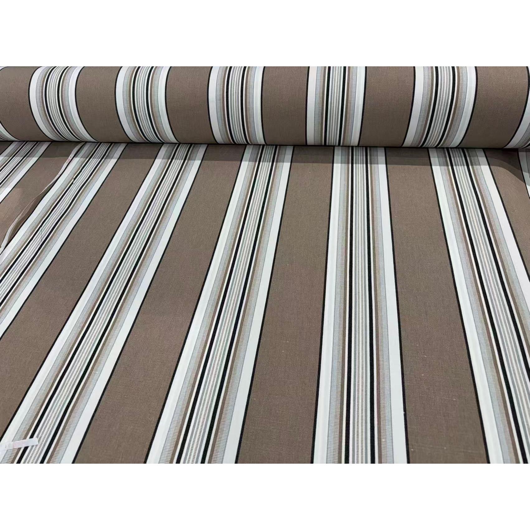 Tela para Toldo con Acabado Teflón - Diseño rayas marrón, grises y negro - Disponible en 1m, 3 m, 5 m, 8m y 10 m