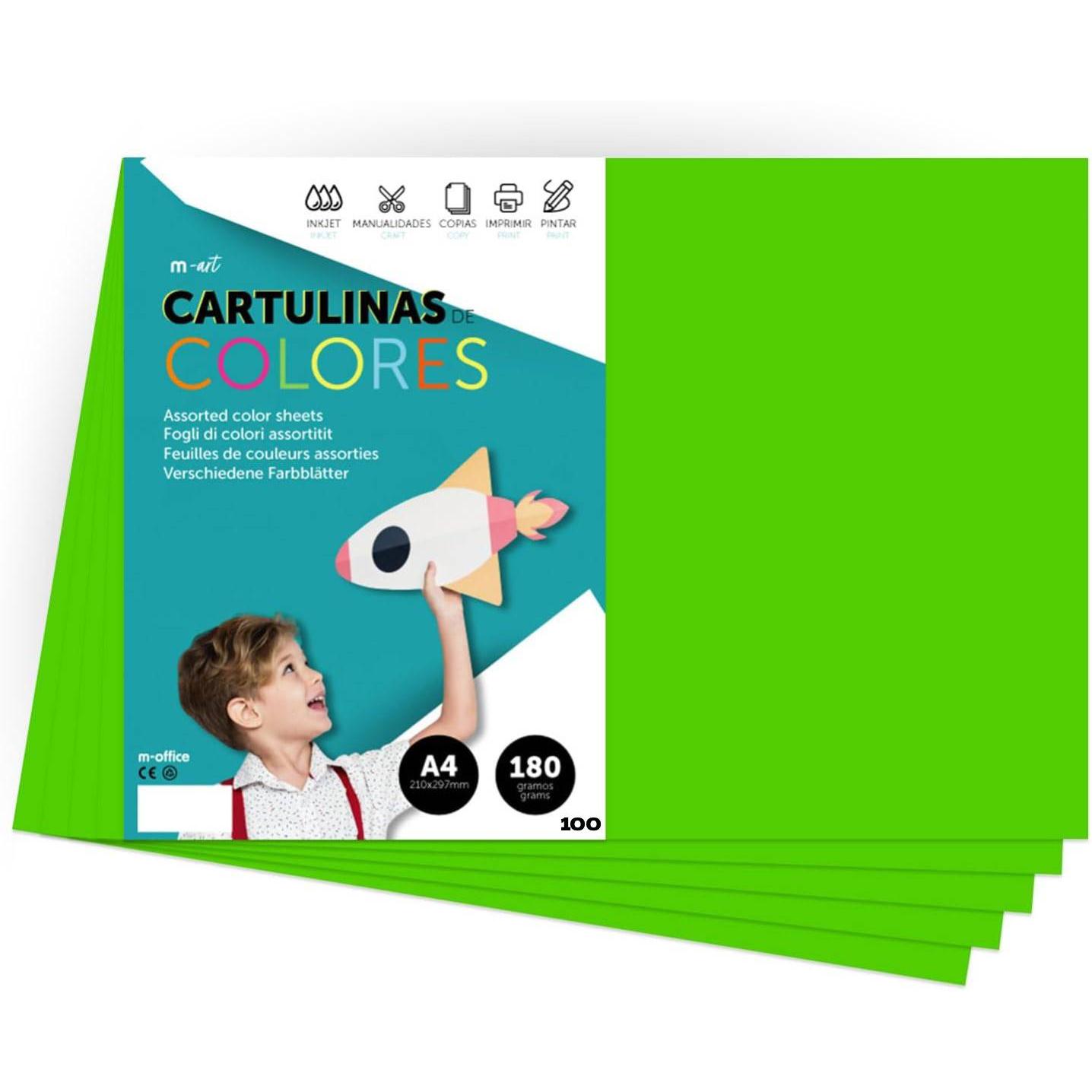 Cartulina de Colores, Cartulina A4 Colores Intensos, Hojas de Colores 180gr para Manualidades, Imprimir tus Documentos y Diseños Creativos, Folios de Colores A4 · m-office