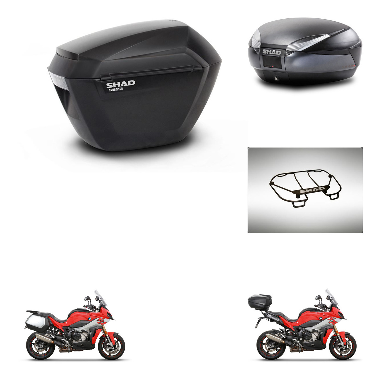 Baul Trasero + Maletas Laterales + Parrilla Portabultos + Herraje Montaje + Herraje 3P Sh23 Sh48 Dark Grey Premium KIT-273341