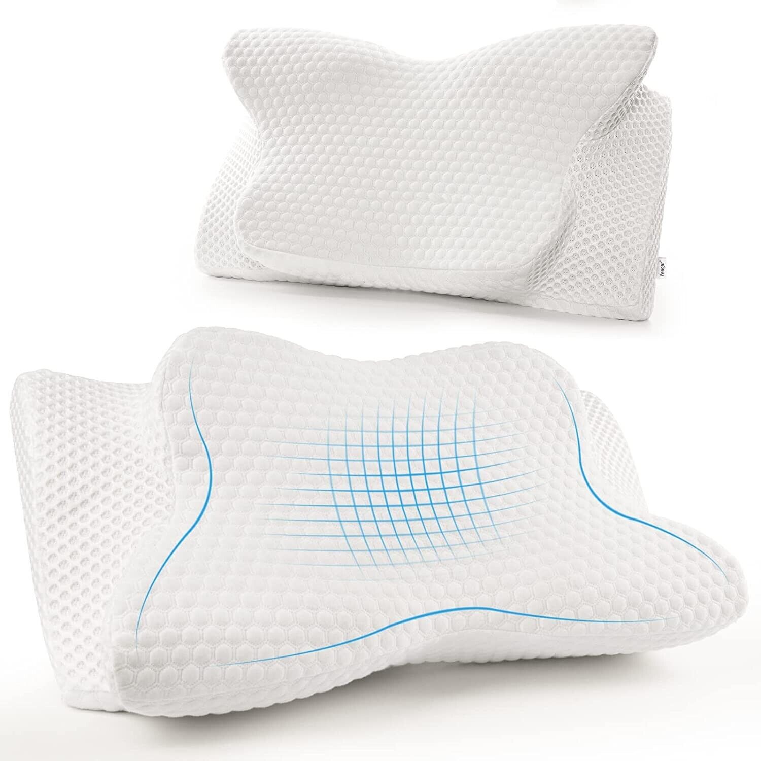 Pack de 1-2Uds Almohada de espuma viscoelástica de contorno cervical Feagar 63cmx(6.5cm o 13cm), para dolor/soporte ergonómico de cuello