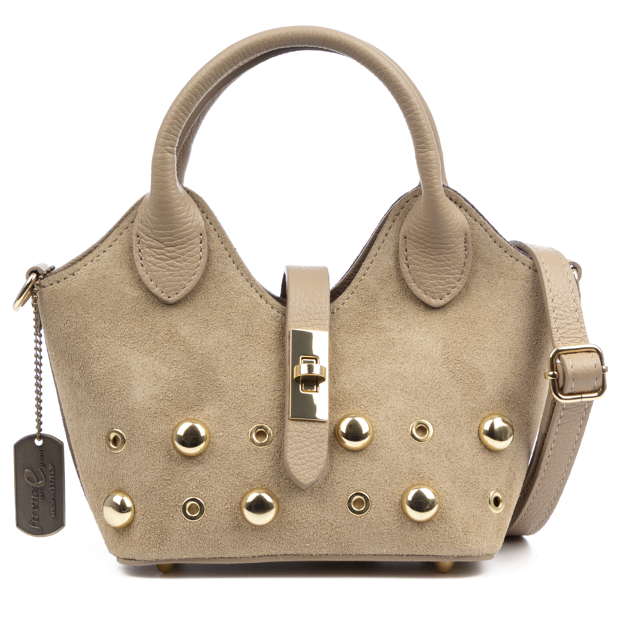 FIRENZE ARTEGIANI Bolso de mano Mujer.Piel auténtica Gamuza. 26x12x12cm.