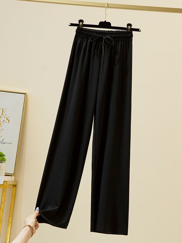 TK Pantalones De Verano Para Mujer Sueltos Y Cómodos De Seda Fría De Talla Alta Pierna Ancha Color Negro Gris Caqui Largo Al Tobillo