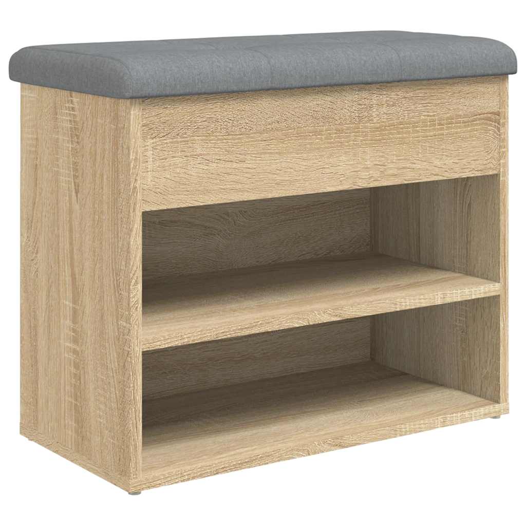 vidaXL Banco zapatero madera de ingeniería 62x32x50 cm en color Blanco/Marrón roble/Roble ahumado y más