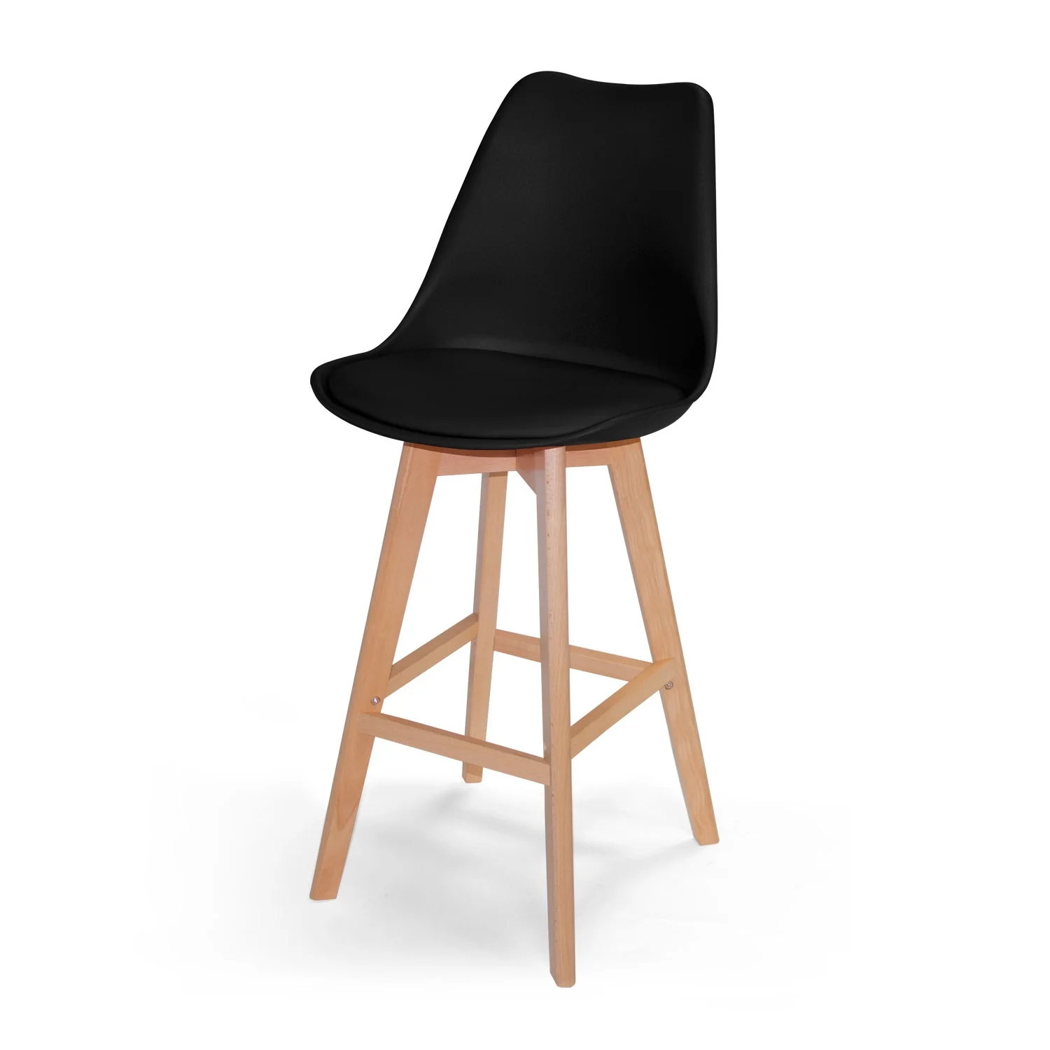 Lúzete - Taburete Tower Karlskrona Negro  Polipropileno Y Patas De Madera Maciza De Haya