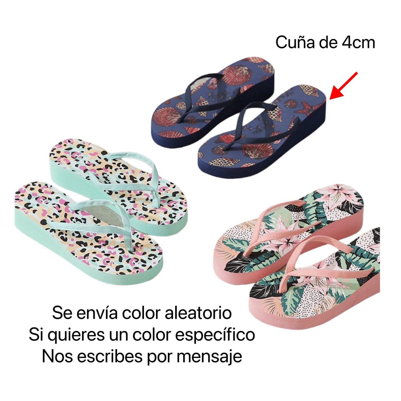 Chanclas Mujer Verano Chanclas Playa Mujer con Estampado Chanclas Piscina Mujer con Cuña Mar Ducha Baño Sandalias de Dedo Espuma CON CUÑA DE 4CM