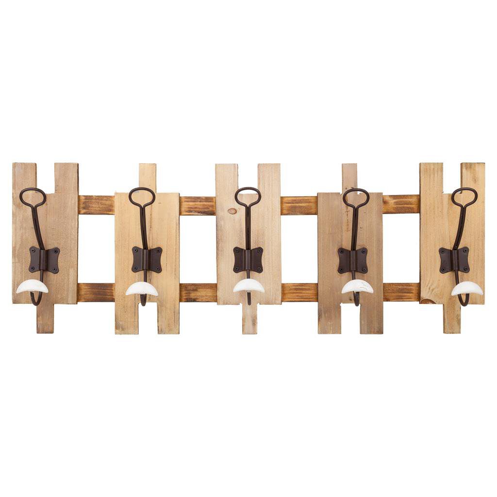 Percha De Madera De 5 Ganchos Marrón Medidas: 10x70x25cm