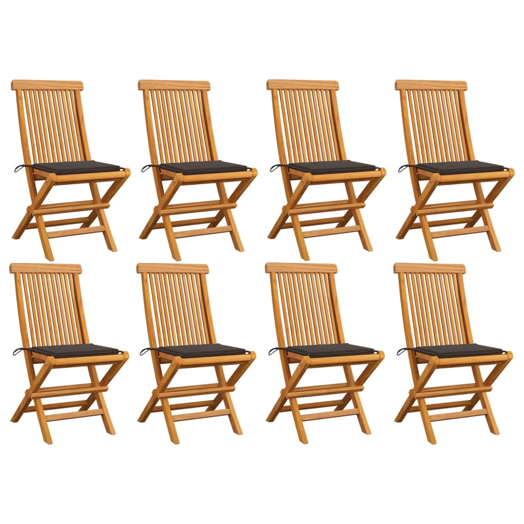 vidaXL Sillas de jardín 8 uds madera de teca con cojines gris taupe