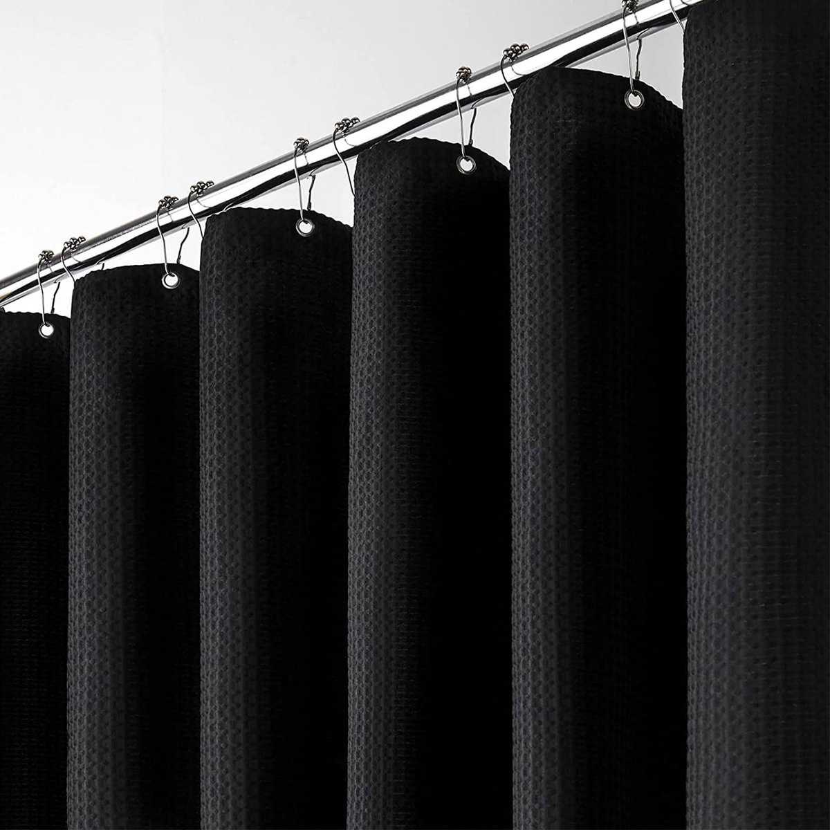 Cortina de ducha - 180x200 cm - Cortina de ducha tipo gofre - Cortina - Cortina de baño - Decoración de baño - Con ganchos para cortina de ducha - Poliéster - Negro - Impermeable