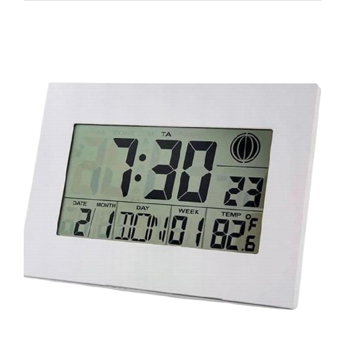 Reloj de Pared y Escritorio de Pantalla Grande, Despertador Digital LCD con Temperatura de Interior/exterior, Calendario de 100 Años, Alarma, Termómetro, Funciona con Batería, 23x17 Cm, Blanco