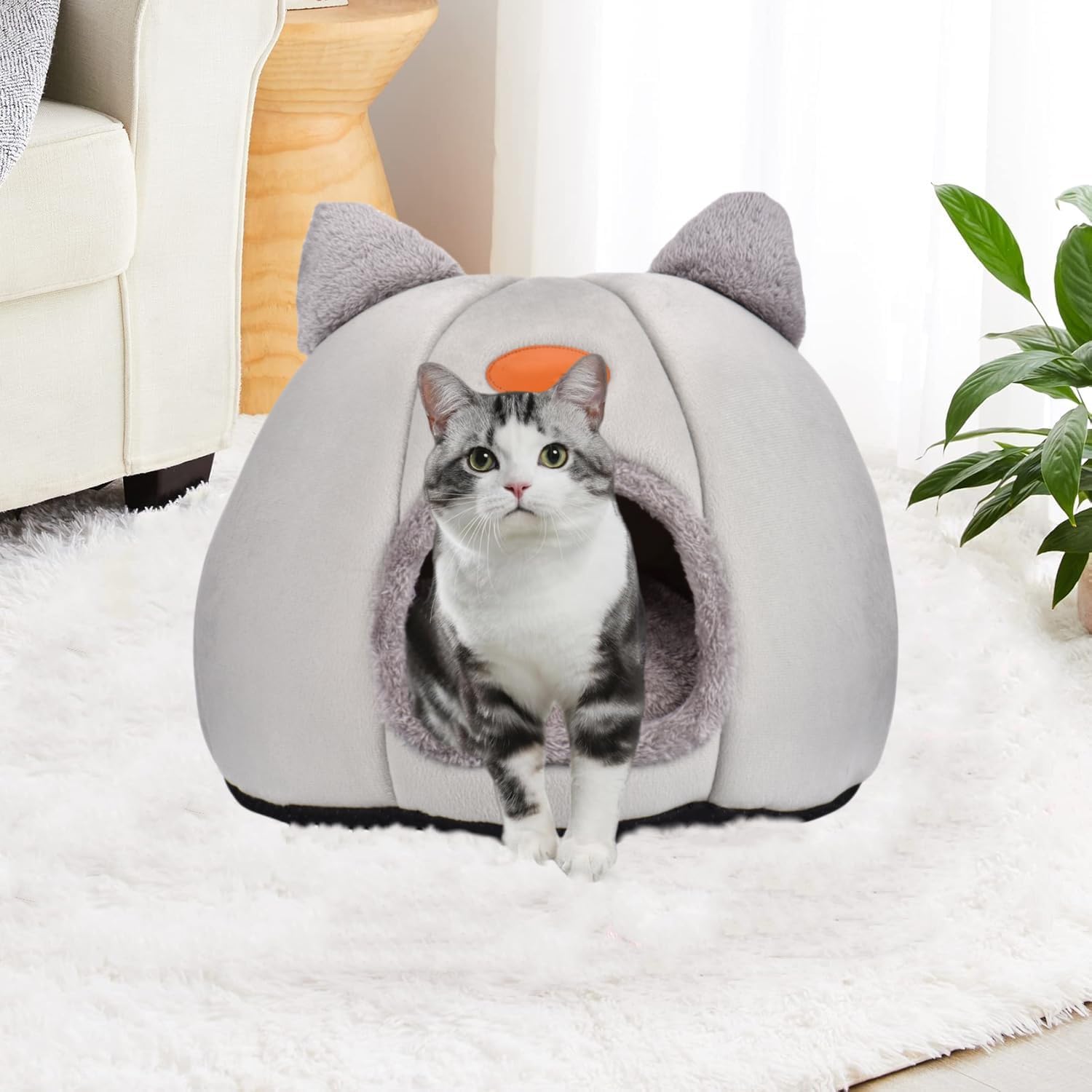 Cueva para Gatos, Casas para Gatos domésticos, Cueva plegable para Gatos, Casa para Gatos con cojín lavable (gris, M)