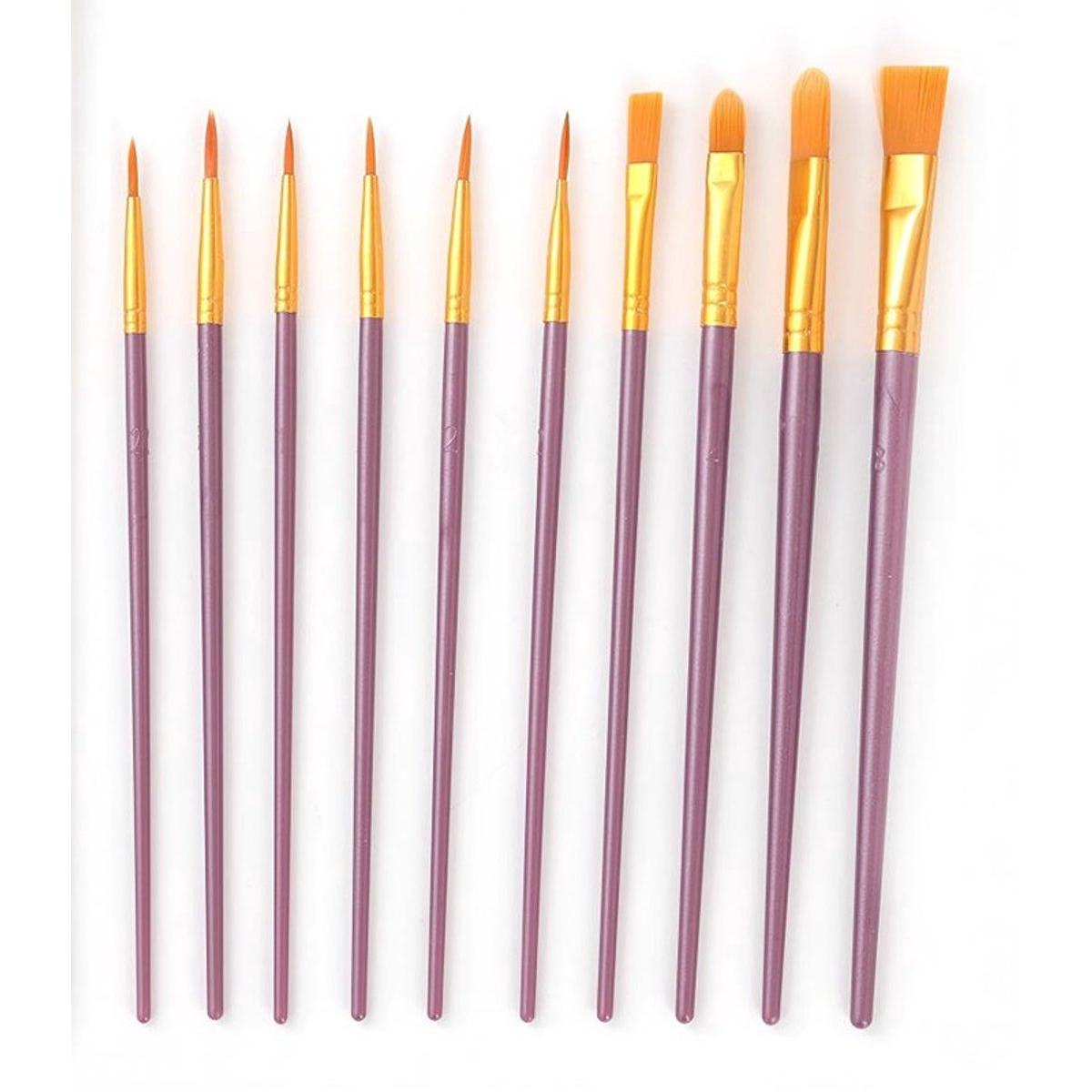 Om Home Juego de 10 pinceles: pinceles de nailon acrílico de alta calidad. Juego de pinceles para artistas. Adecuado para acuarela y pintura al óleo; juego de pinceles perfecto para pintura al óleo. Adecuado para niños principiantes y artistas.